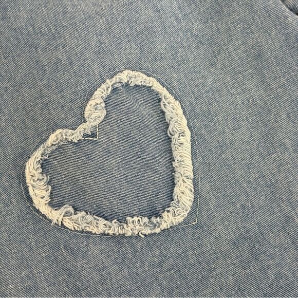 Q&J Patchwork Hearts Wide Leg High Rise Jeans Blue Large - Picture 5 of 12